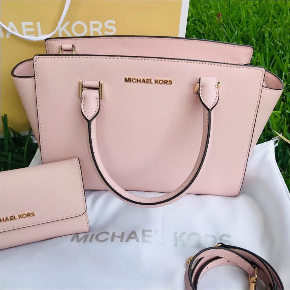 Michael Kors Selma Saffiano Leather Top Zip Satchel Bag (Blossom) and wallet - Picture 2 of 7